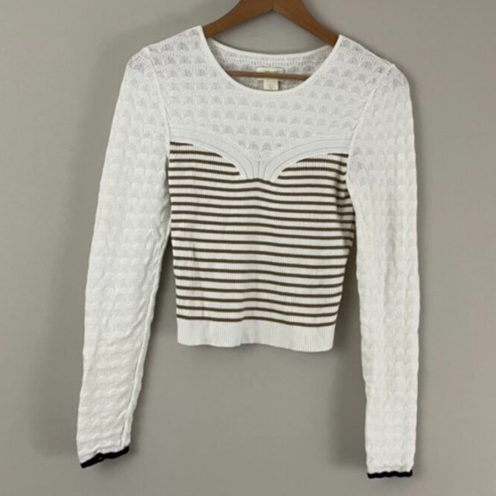 MAEVE by Anthropologie ribbed lace nylon viscose top contrast size small white - Picture 2 of 8